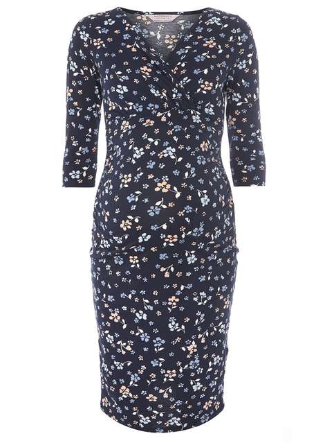 **Maternity Navy Floral Ruched Wrap dress